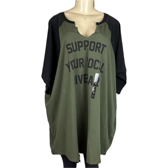 Torrid +5 Green Split Neck Support Your Local Dive Bar Statement Half Sleeve Tee - Picture 2 of 7